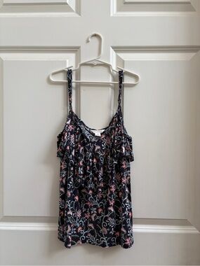 Aeropostale Blue Floral Ruffle Tank Top